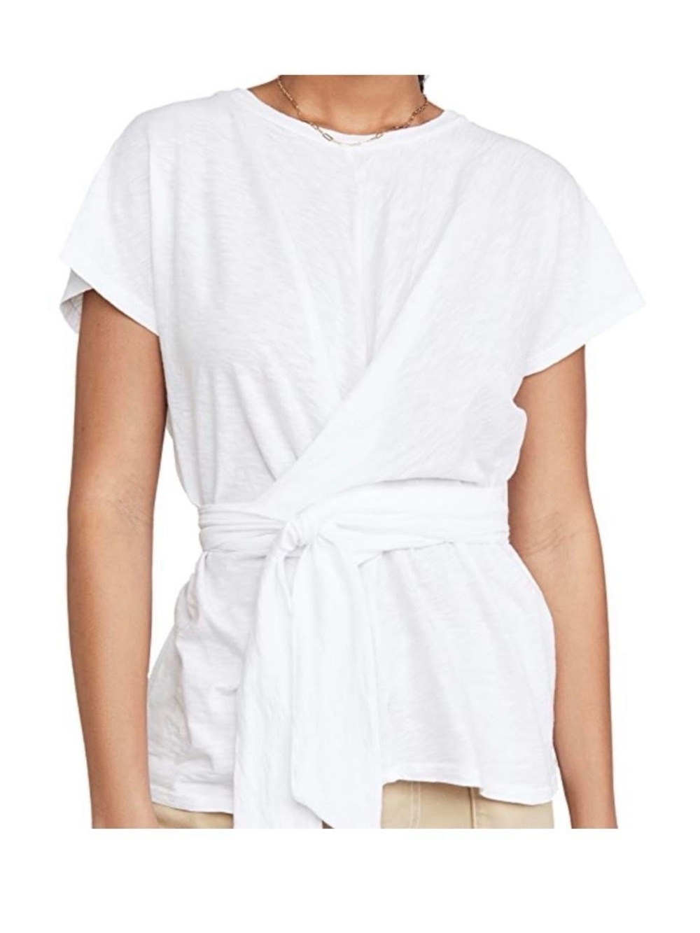 Velvet by Graham & Spencer White Tie-Waist Short Sleeve Top